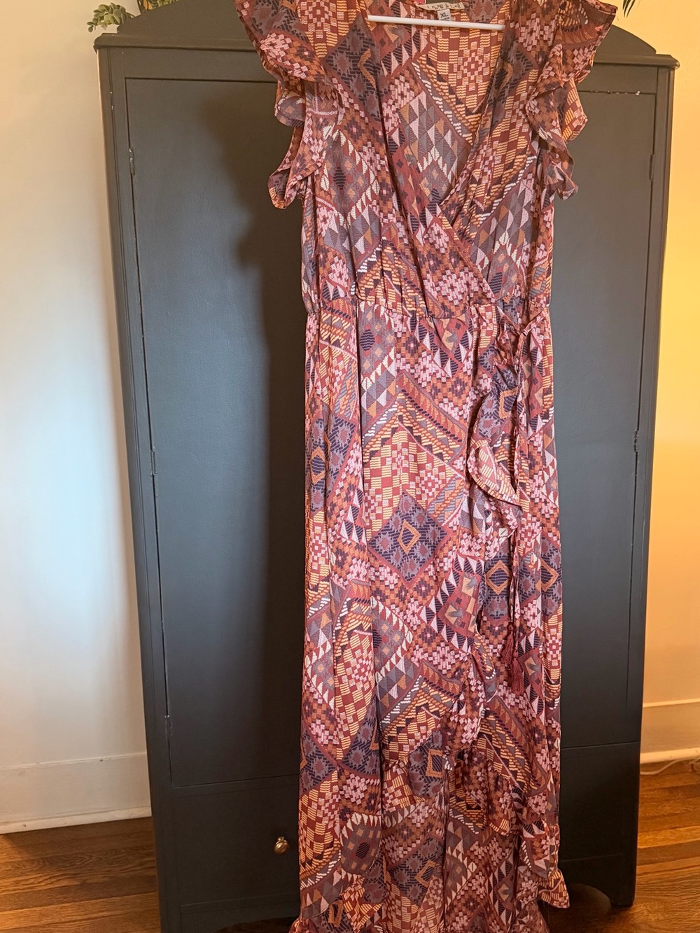 Inspired Hearts Mauve & Dusty Rose Geometric Wrap Maxi Dress - Picture 2 of 6